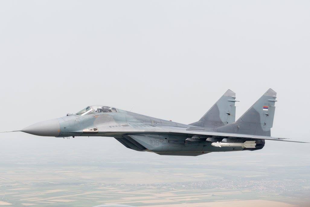 Jedan od tri lovca MiG-29 koji su dočekali avion kineskog predsednika / Foto: Ministarstvo odbrane